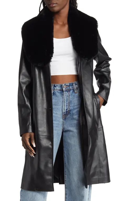 BLANKNYC Faux Fur Shawl Collar Trench Coat in In The Moment at Nordstrom, Size Medium | Nordstrom