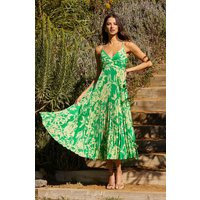 ASTR the Label | Blythe Floral Plisse Midi Dress in Green lime floral | Size M | ASTR The Label (US)