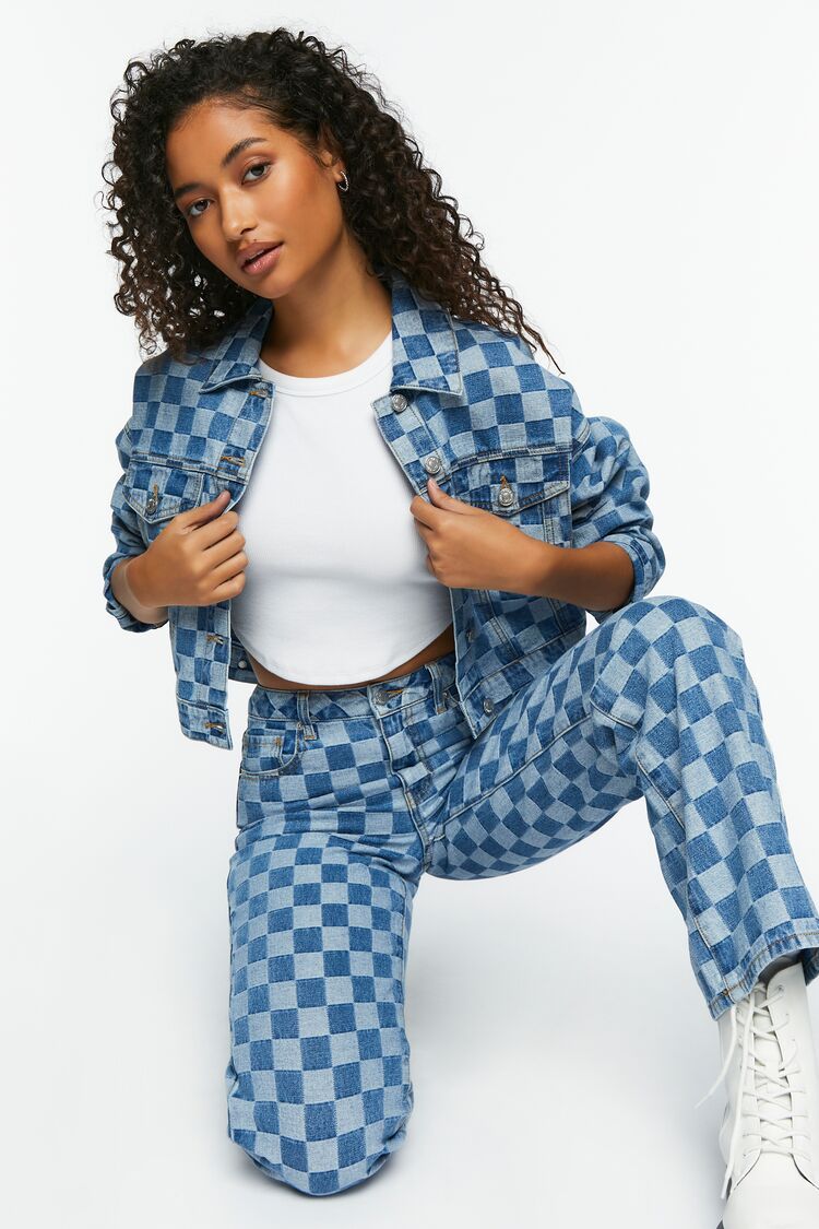 Checkered Cropped Trucker Jacket | Forever 21 (US)