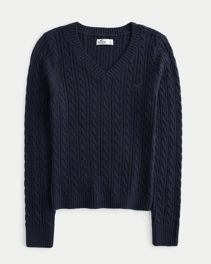 Cable-Knit V-Neck Sweater | Hollister (UK)