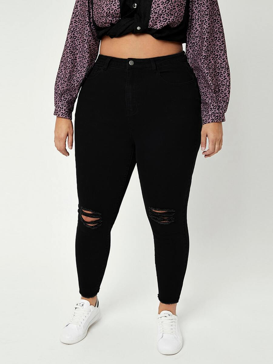Plus High Waist Ripped Raw Cut Skinny Jeans
   
      SKU: sf2206221549216478
          
        ... | SHEIN