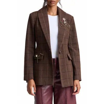Avec Les Filles Plaid Longline Blazer in Rich Brown Plaid at Nordstrom, Size Medium | Nordstrom