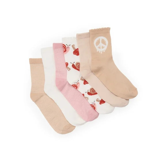 No Boundaries Fashion Scallop Edge Mid-Crew Socks, 6-Pack, Women's, Shoe Sizes 4-10 | Walmart (US)