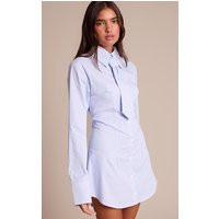 Blue Pinstripe Tie Detail Button Down Shirt Dress | PrettyLittleThing US