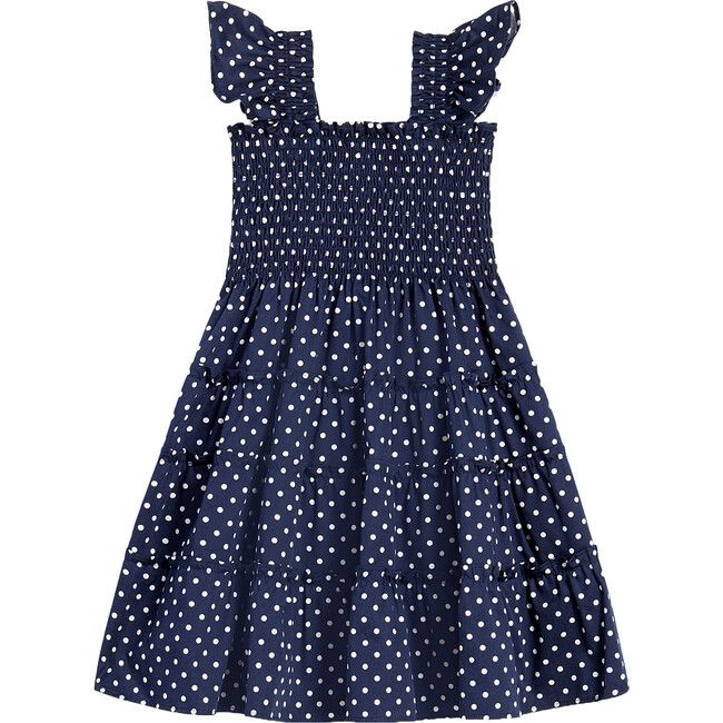 The Tiny Ellie Cotton Sateen Nap Polka Dot Dress, Navy | Maisonette