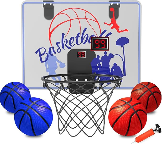 Basketball Hoop Indoor for Kids 4-12 Years Old, Over The Door Mini Hoops with 4 Balls, Scoreboard... | Amazon (US)