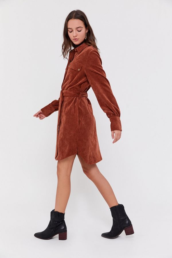 UO Averie Corduroy Belted Shirt Dress | Urban Outfitters (US and RoW)