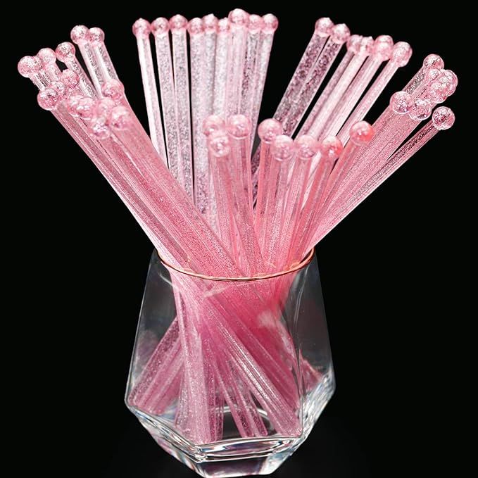 hapray 50-PCS Pink Glitter Plastic Swizzle Sticks, Crystal Cake Pops, Cocktail Coffee Drink Stirr... | Amazon (US)