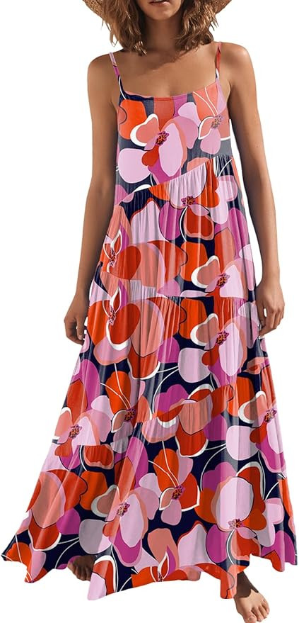 ANRABESS Women Summer Casual Loose Sleeveless Sundress Spaghetti Strap Flowy Boho Linen Beach Vac... | Amazon (US)