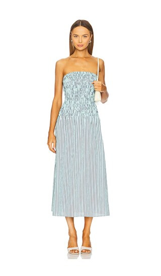 Kapaia Strapless Dress in Teal Navy Stripe | Revolve Clothing (Global)