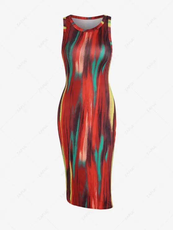 Tie Dye Midi Tank Dress   RED | ZAFUL (Global)