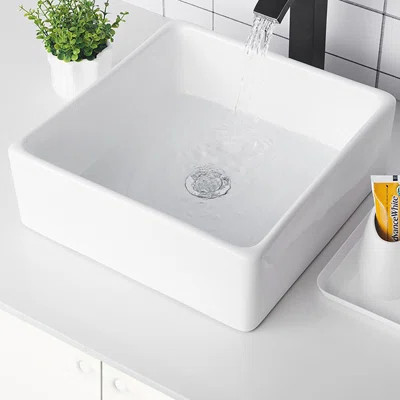 Mahalia White Ceramic Square Vessel Bathroom Sink Symple Stuff | Wayfair North America