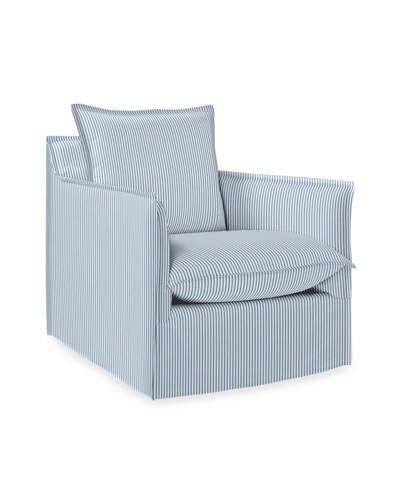 Sundial Swivel Chair – French Blue Perennials Pinstripe | Serena and Lily