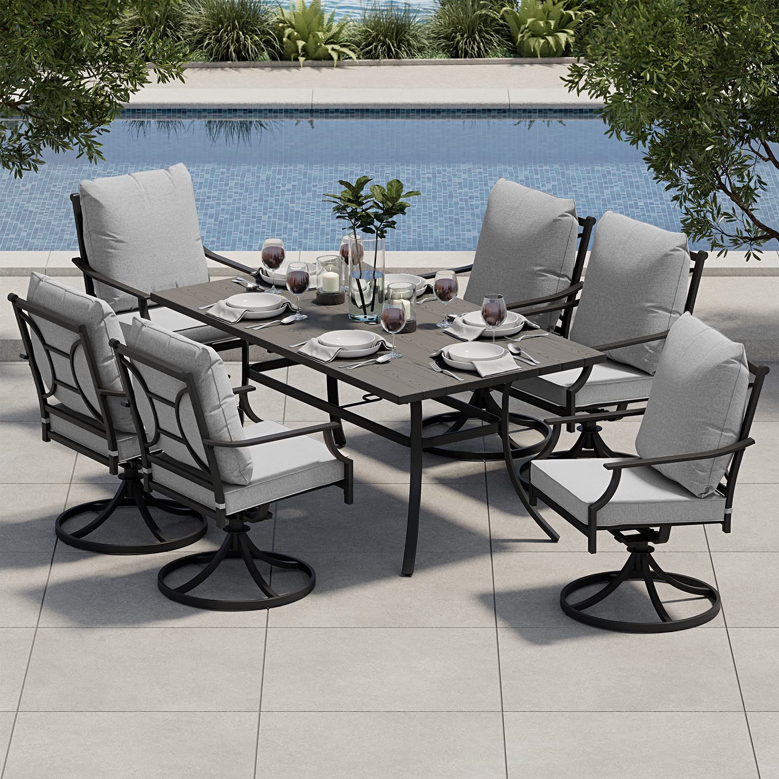 Grand patio 7-Piece Outdoor Dining Set for 6, Patio Dining Furniture Set for 6 Patio Swivel Dinin... | Amazon (US)