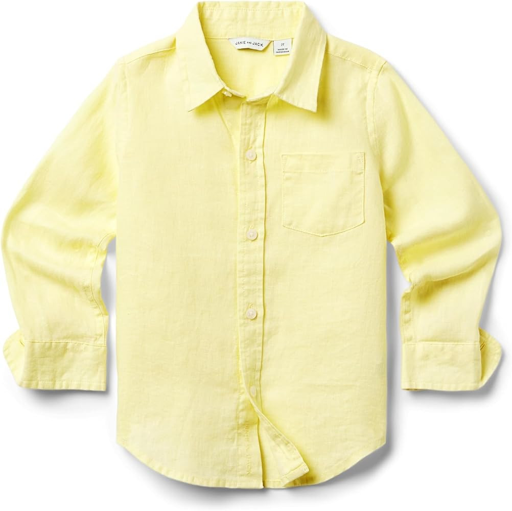 Janie and Jack Boys' Linen Roll Up Shirt (Toddler/Little Big Kids) | Amazon (US)