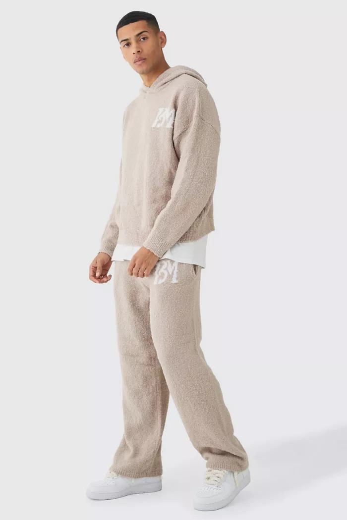 Brushed Boucle Knitted Branded Hooded Tracksuit | Boohoo.com (UK & IE)