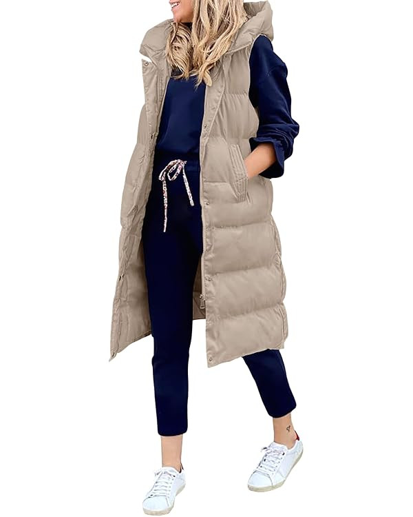 LEANI Womens Long Puffer Vest Full-Zip Hooded Sleeveless Down Jacket Coats with Pockets | Amazon (US)