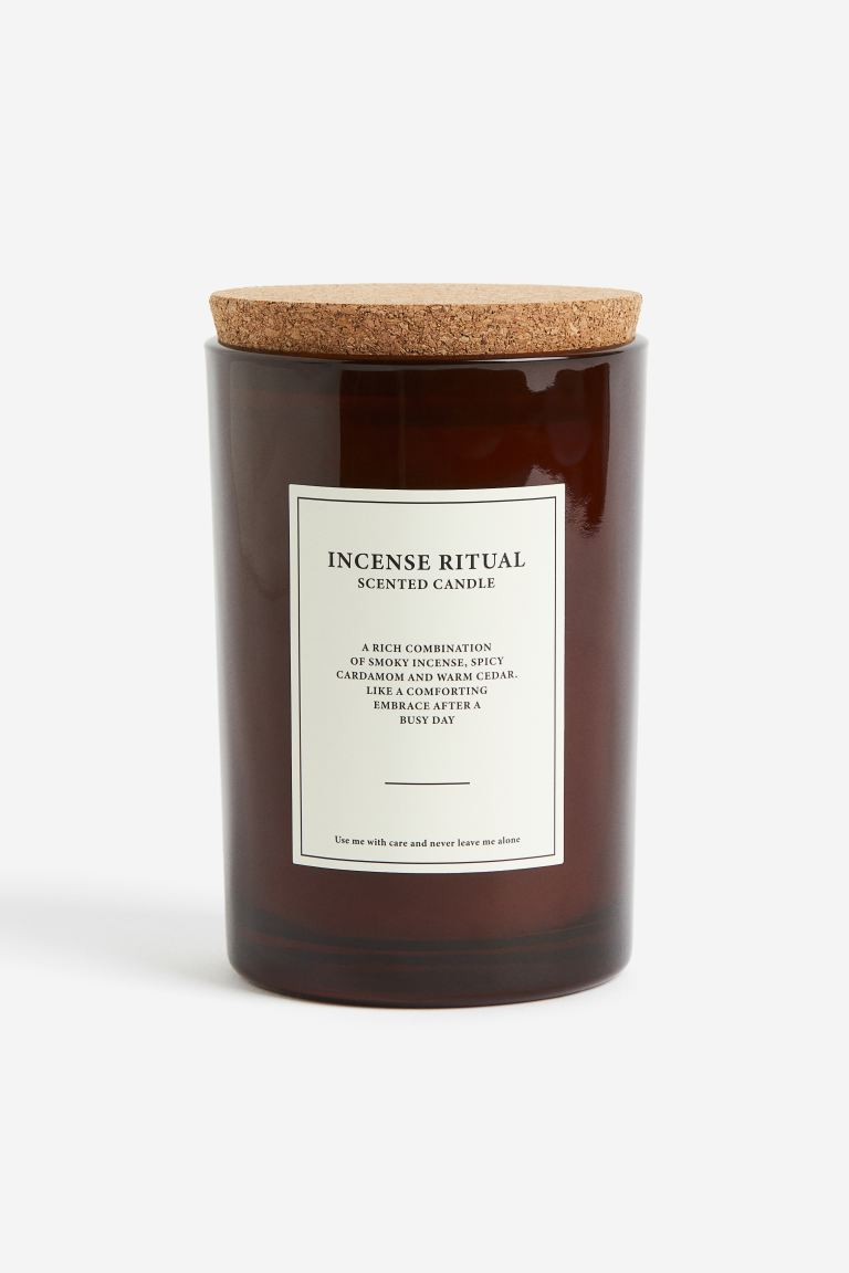 Large cork-lid scented candle - Dark brown/Incense Ritual - Home All | H&M GB | H&M (UK, MY, IN, SG, PH, TW, HK)