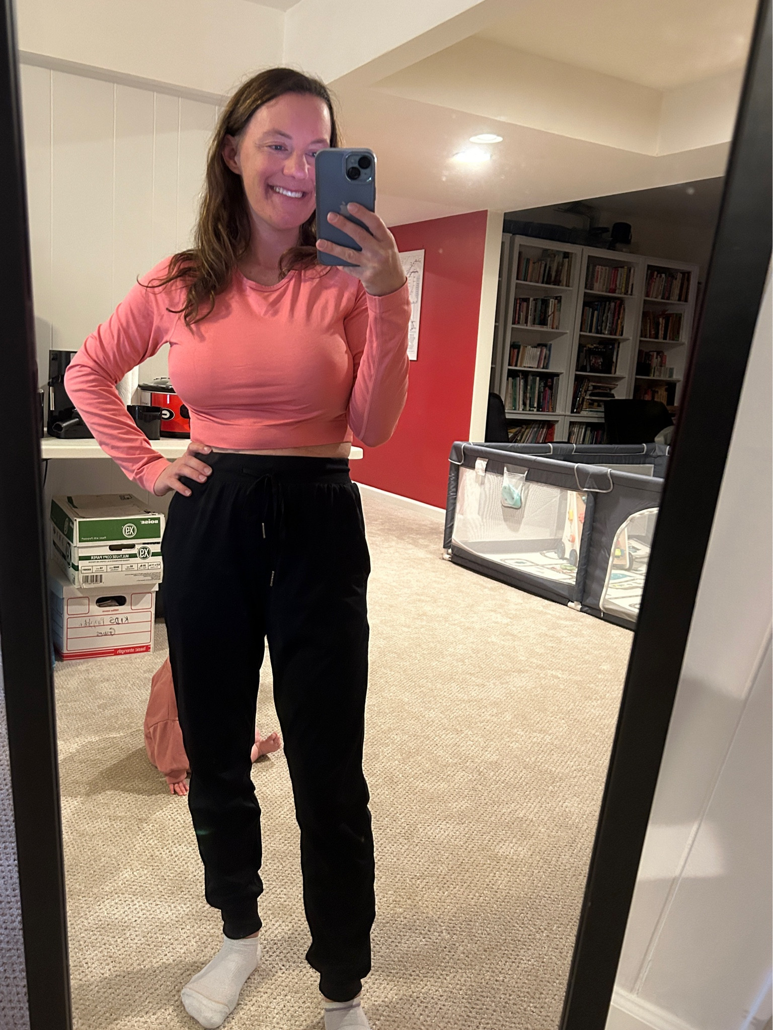 Casual athleisure 
Black joggers with pink cropped top 

#LTKstyletip #LTKfindsunder50