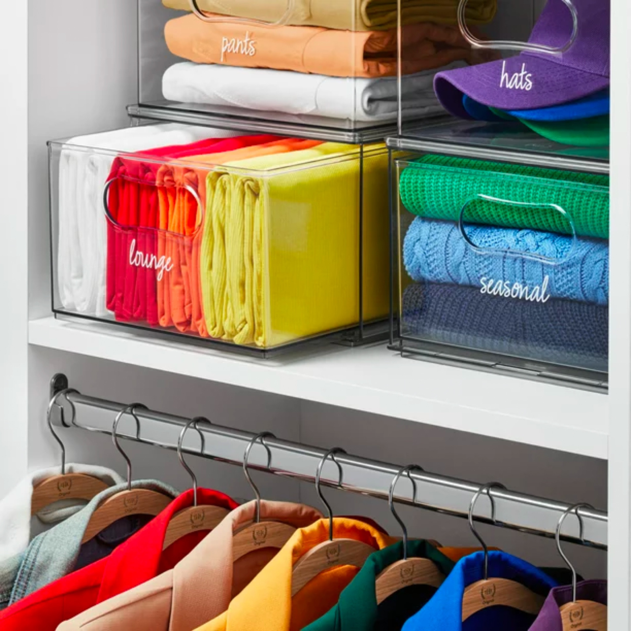 Hello rainbow closet dreams - obsessed with the shoes, clothes, and organization!  The bins and labels are from #TheHomeEdit at Walmart! 

#LTKhome