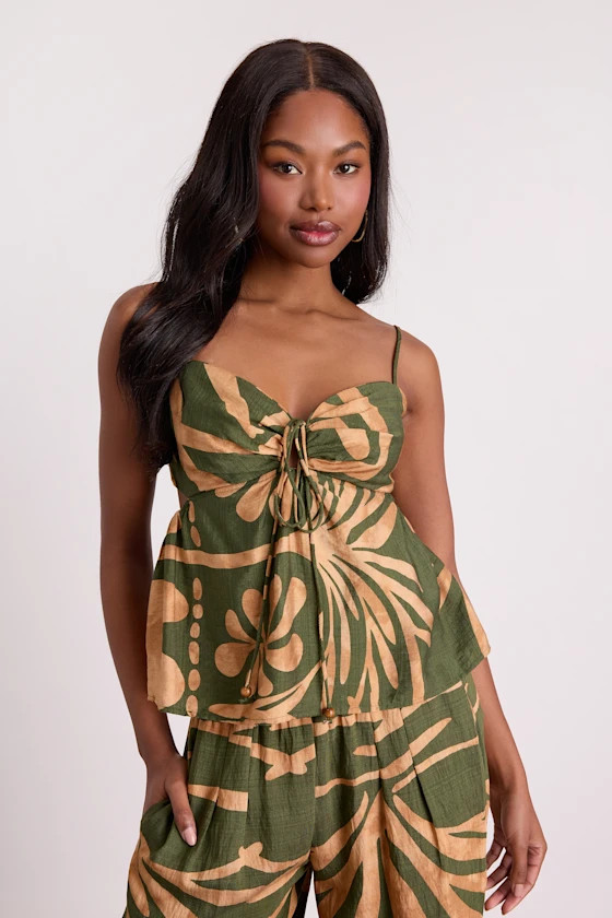 Sabo Olive and Tan Boho Print Strappy Halter Top | Lulus