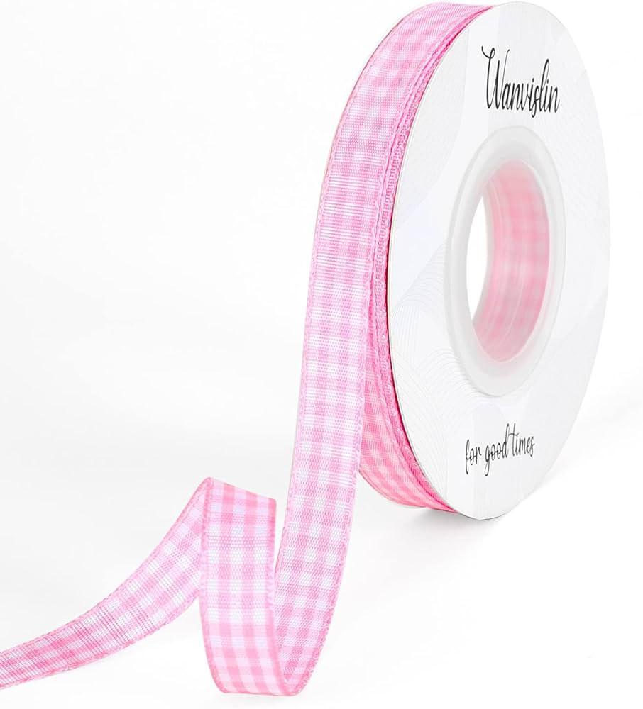 WANVISLIN Pink Gingham Ribbon 3/8 inch X 50 Yards, Pink Plaid Ribbon, Pink Ribbon for Gift Wrappi... | Amazon (US)