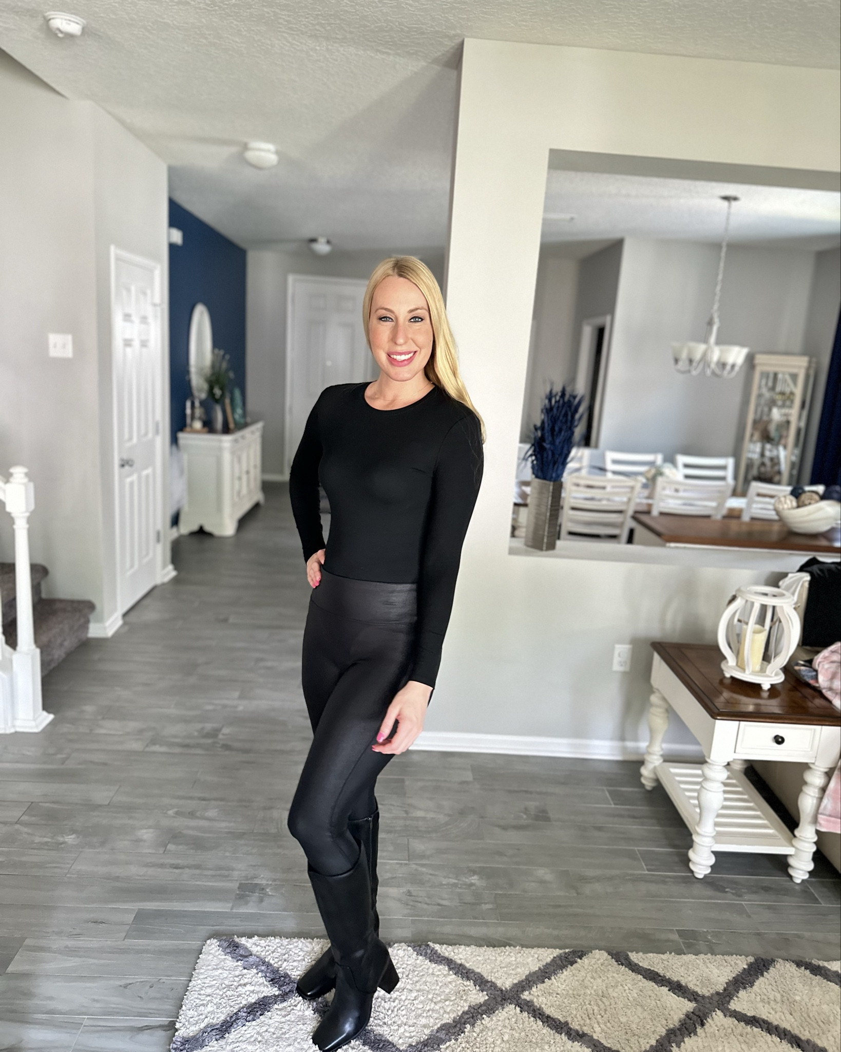 All black for fall
🖤 long sleeve stretchy body suit and my favorite leggings from last year 
🖤 wearing size small in both, both fit true to size 

#LTKWorkwear #LTKFindsUnder50 #LTKStyleTip