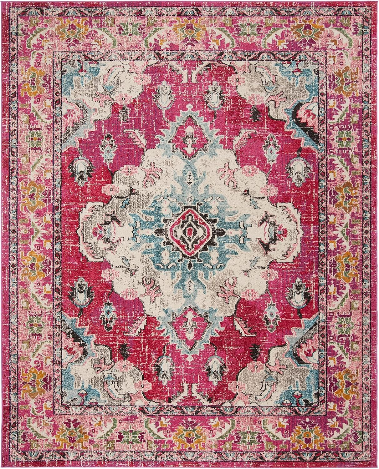 SAFAVIEH Monaco Collection Area Rug - 8' x 10', Pink & Multi, Boho Chic Medallion Distressed Desi... | Amazon (US)