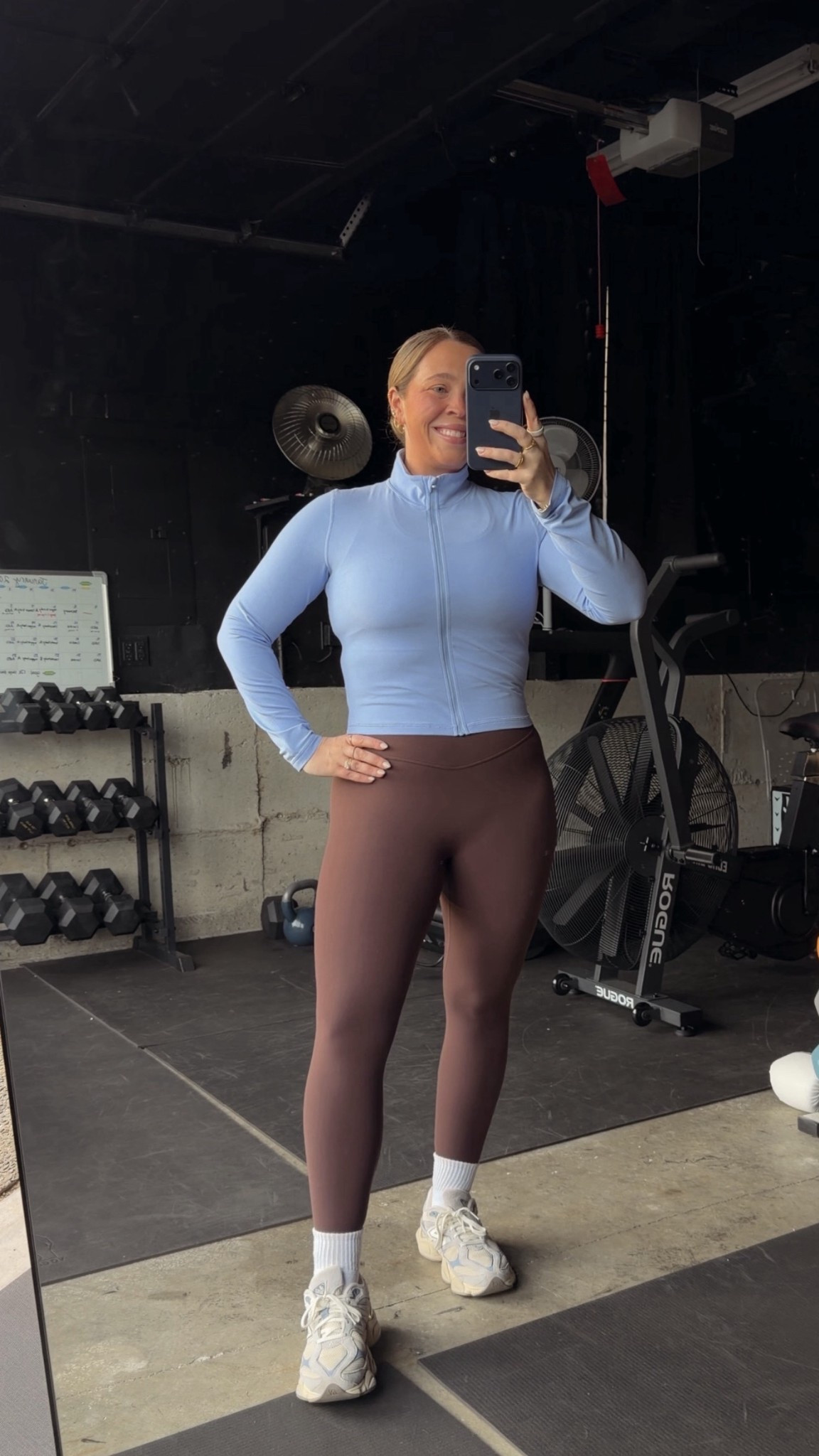 Size 10 Gym Outfit of the Day 🤎🩵 Size 10 | M\L | 5’3 Wearing a size large! Sizes are limited in the brown leggings so I linked a similar pair! 

#LTKfitnessgoals #LTKootd #LTKActive