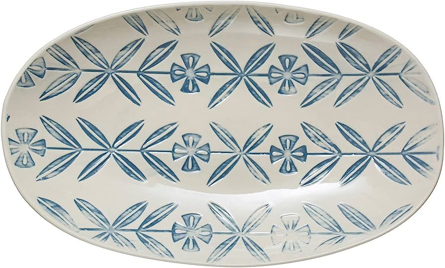 Creative Co-Op Hand-Painted and Debossed Stoneware Platter Serving Tray Serveware, 12.25", Blue &... | Amazon (US)
