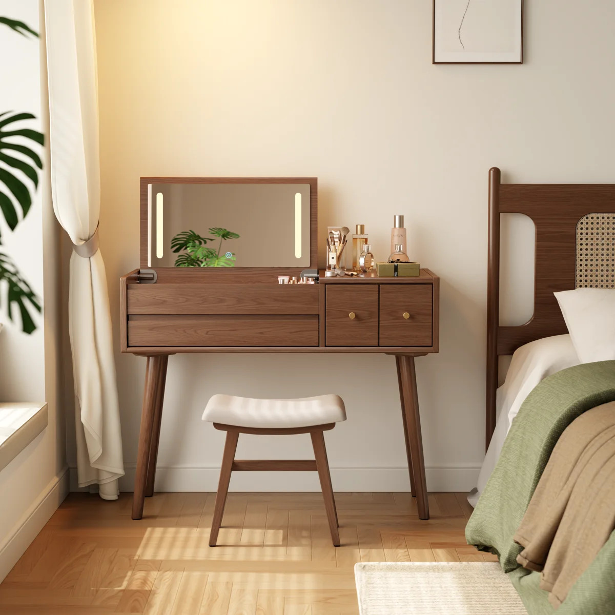 Solid Wood Makeup Vanity with Flip Mirror and Lighting Modes | Wayfair North America