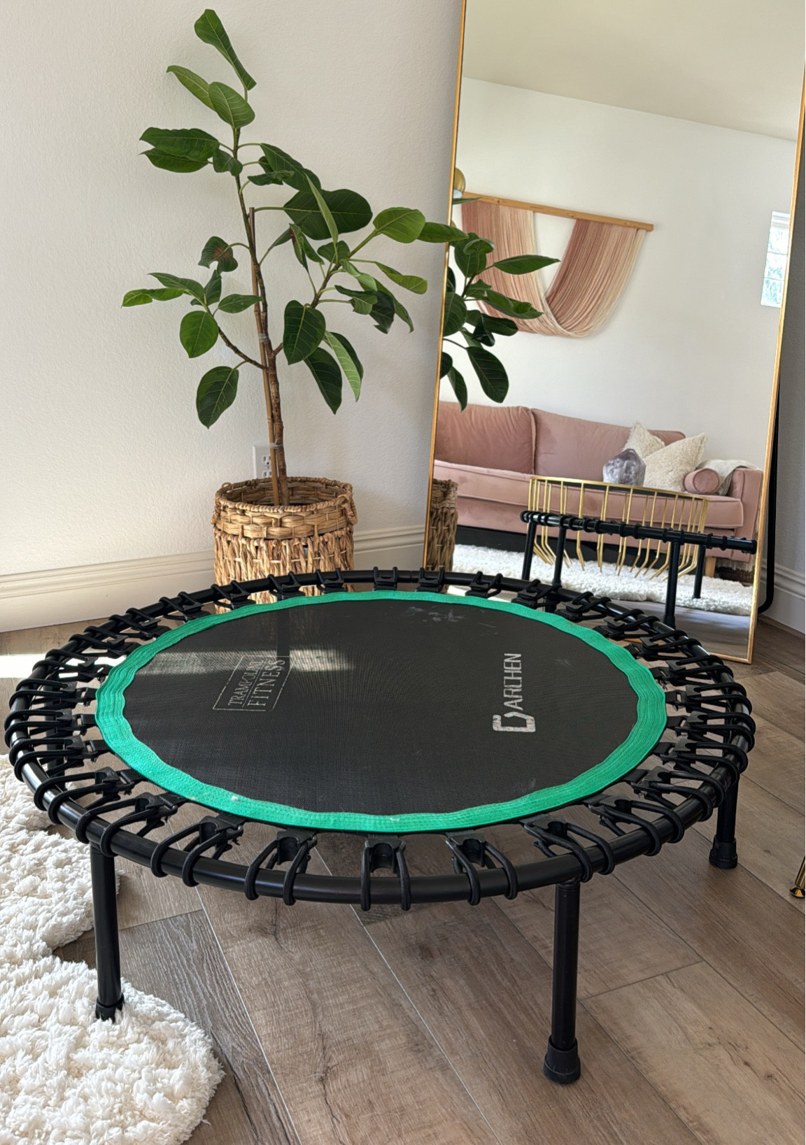 No springs rebounder! Which means it’s extra quiet while jumping and is a perfect way to boost energy + get in low impact cardio. 🫶

#LTKfitness