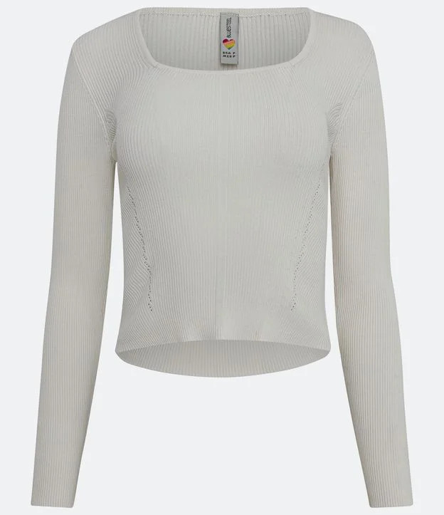 Blusa Cropped em Tricô Canelado com Manga Longa Off White | Renner (BR)