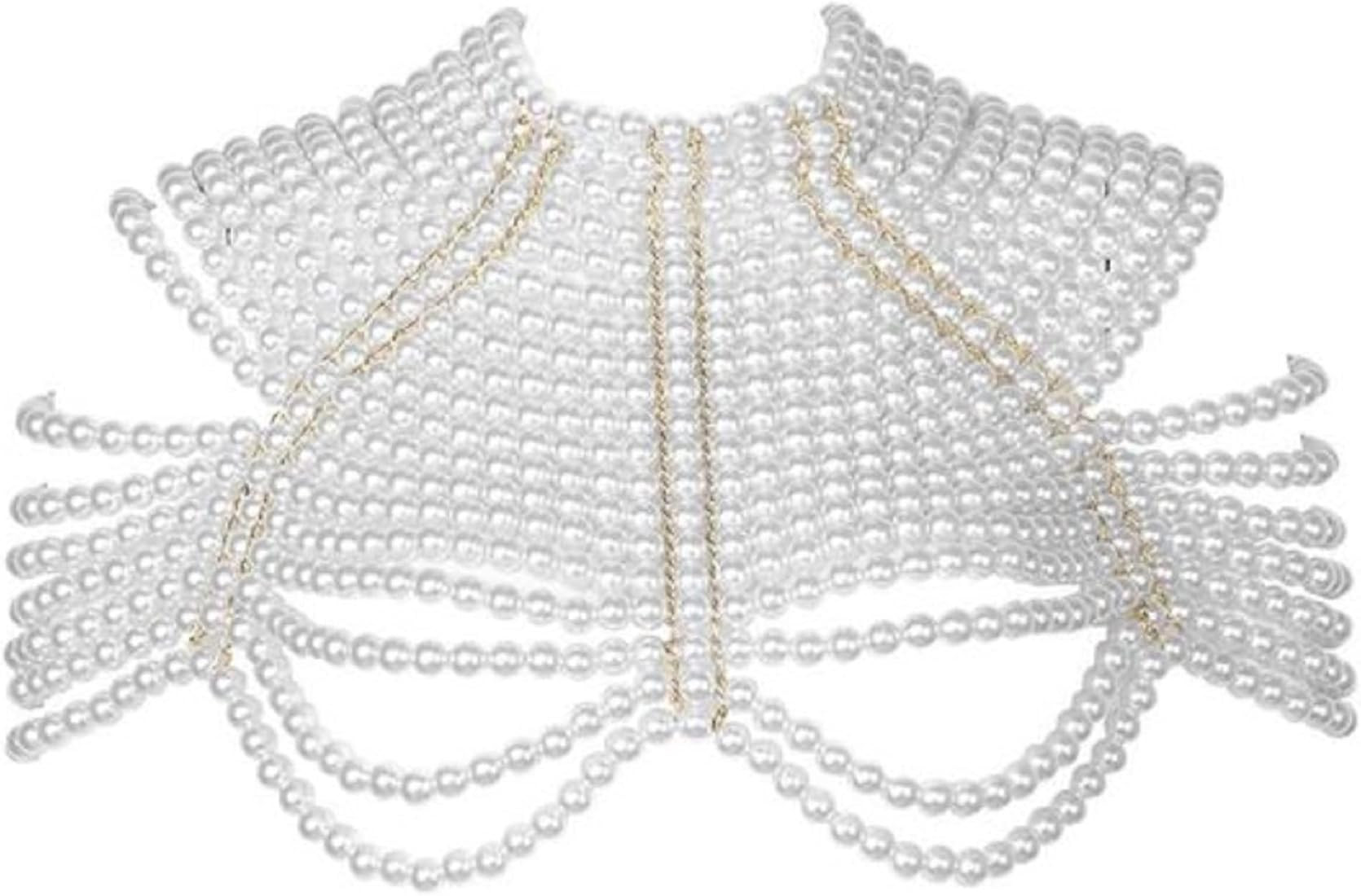 CCbodily Pearl Body Chain Bra - Fashion Shoulder Necklaces Bra Chain Body Jewelry | Amazon (US)