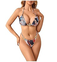 Women's 2 Piece Leopard Floral Bikini Sets Ring Triangle Halter Bathing Suit Tie Back Swimsuit | Amazon (US)