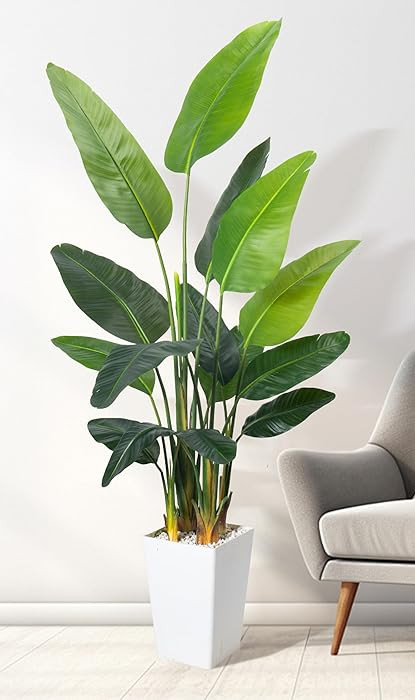 Bird of Paradise Artificial Plant 6.8FT, Faux Tropical Palm Tree with White Tall Planter, Large F... | Amazon (US)