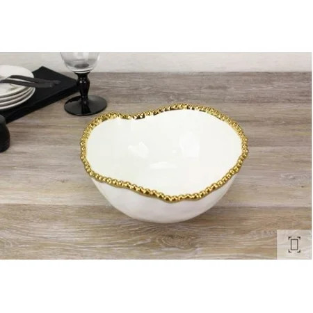 1 PC-9 Round White and Gold Beaded Ceramic Bowl by Pampa Bay | Walmart (US)