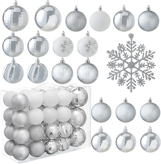 Joiedomi 50 Pcs Christmas Ornaments,Silver and White Christmas Ornaments Assorted Shatterproof Or... | Amazon (US)