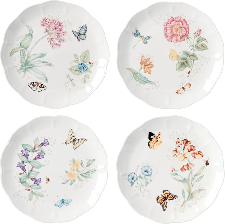 Lenox Dinnerware Set, Butterfly Meadow 4-Piece Dinner Plate Set, Service For 4, Porcelain Dinnerware With Scalloped Rim, Microwave And Dishwasher Safe, Dish sets, Home And Kitchen (Assorted, 4 Pieces) | Amazon (US)