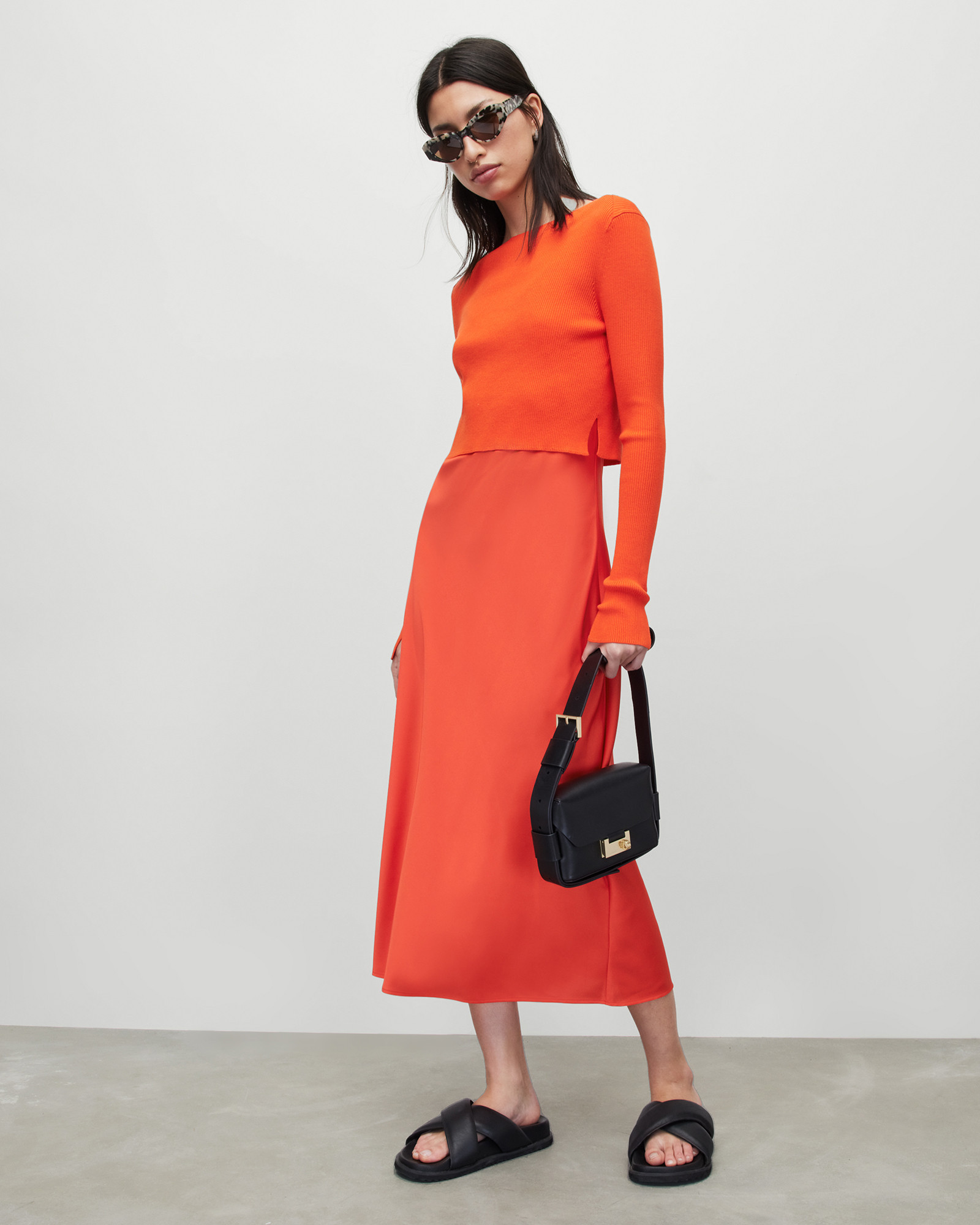 Hera 2-In-1 Midi Slip Dress FLAME RED | ALLSAINTS US | AllSaints US