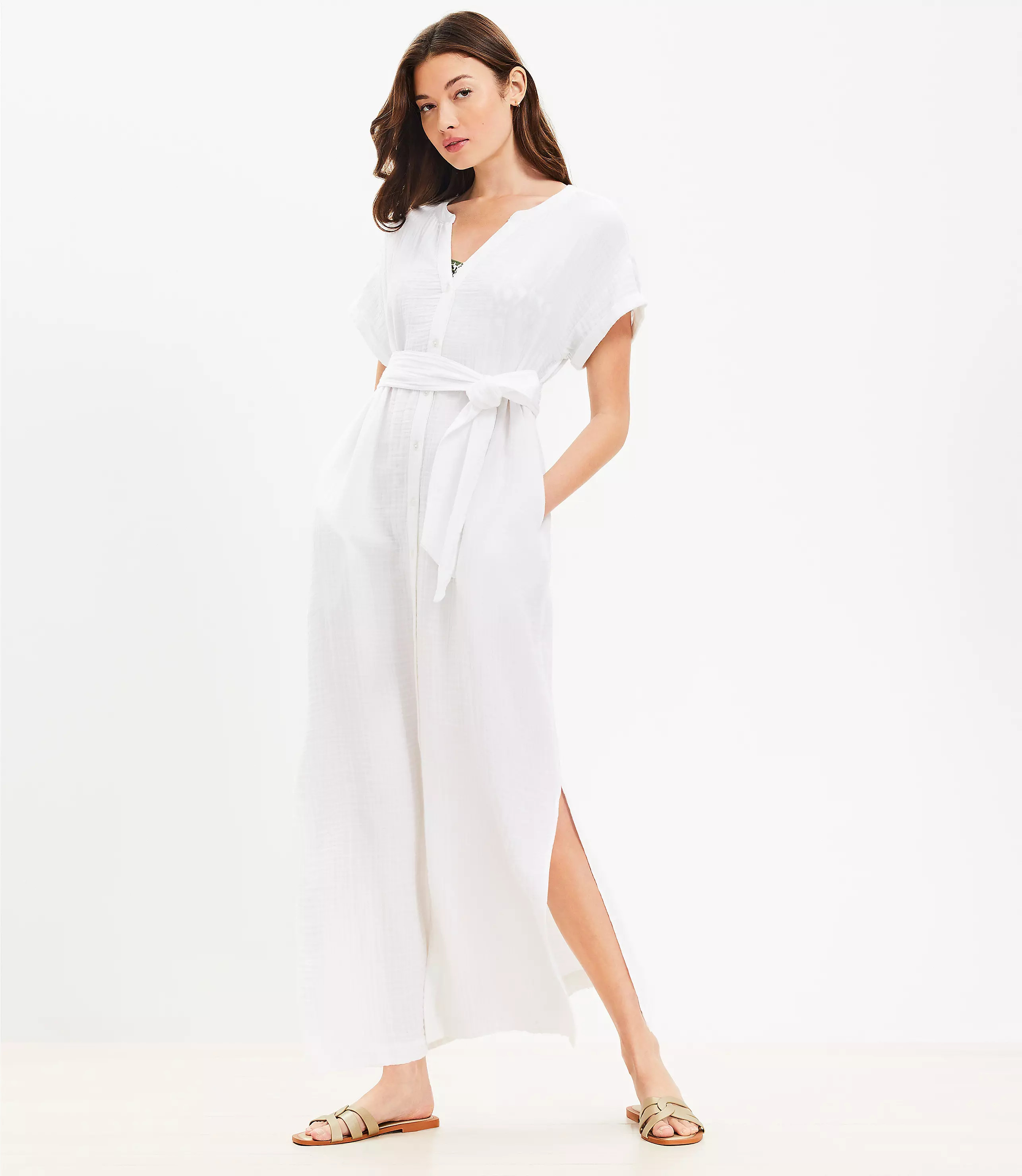 LOFT Beach Triple Cloth Short Sleeve Maxi Dress | LOFT