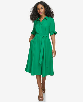 Women's Tie-Sleeve Collared Shirt Dress | Macy's
