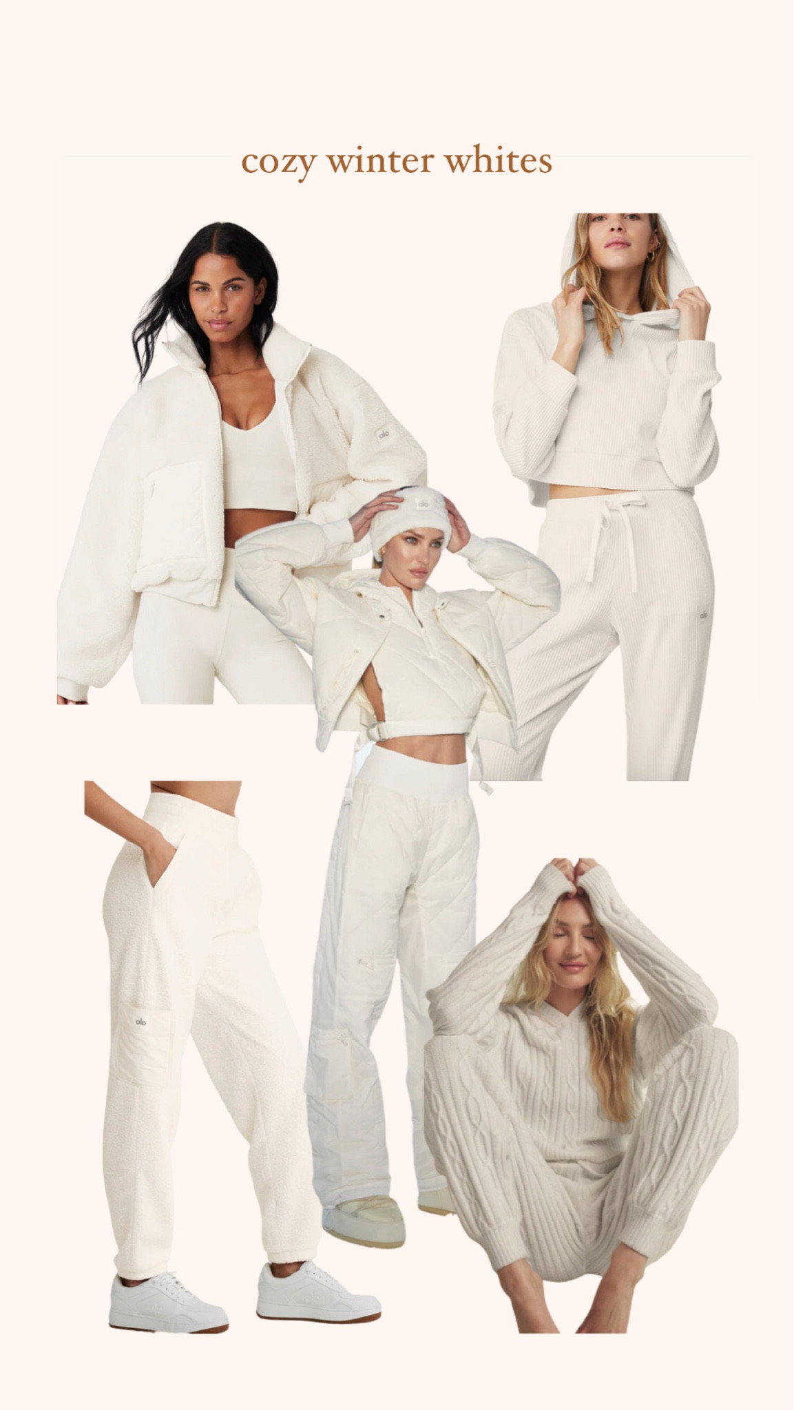 @aloyoga with the absolute cutest/comfiest winter whites! Linking my favorites here (I’m 5’2” and do an XXS bottoms + XS tops) #alopartner #alo #aloyoga

#LTKSeasonal