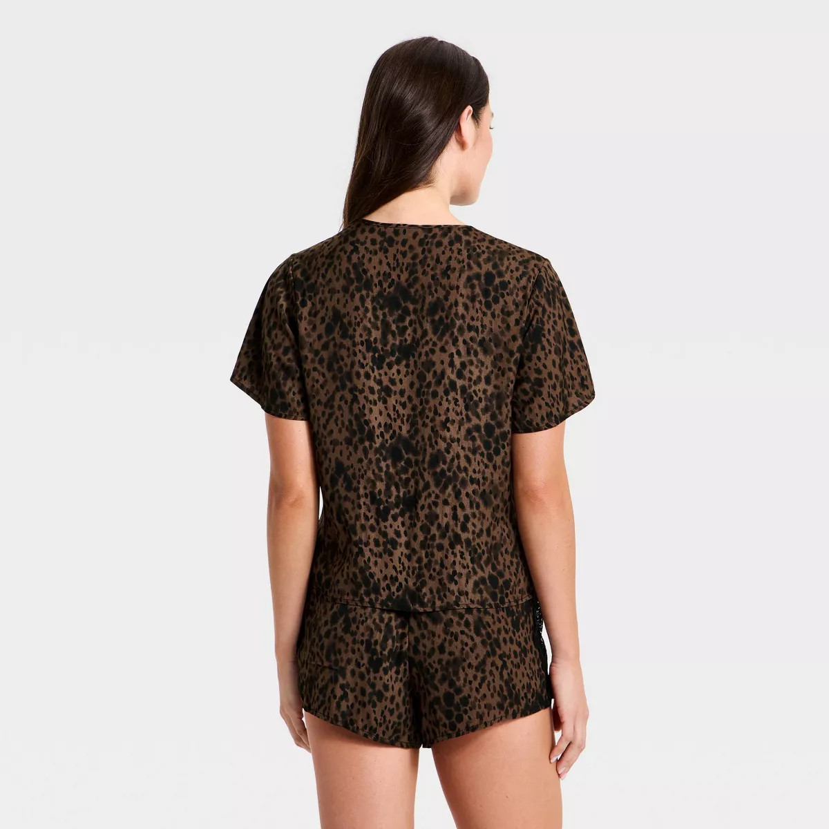 Women's Lace Trim Satin Fly Away Top and Shorts Pajama Set - Auden\u2122 Brown XS | Target