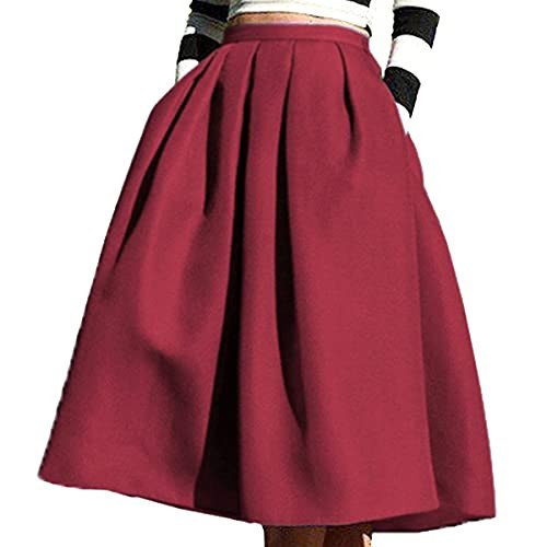 Face N Face Women's High Waisted A line Street Skirt Skater Pleated Full Midi Skirt XX-Large Wine Red | Amazon (US)