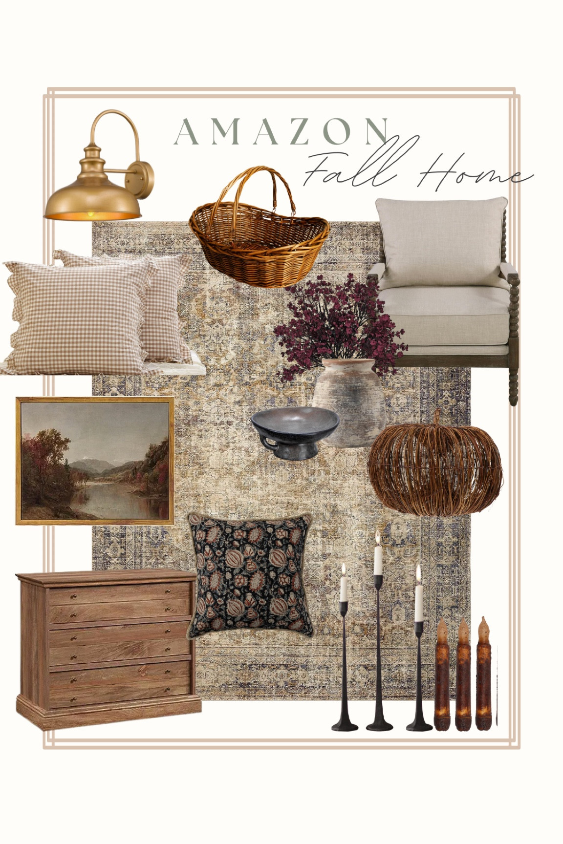 Beautiful fall home decor finds and furniture from Amazon!

Accent chair, Loloi rug, pillow covers, gooseneck light, wall art, candle holder, fall stems, basket, pumpkin decor

#LTKSeasonal #LTKhome