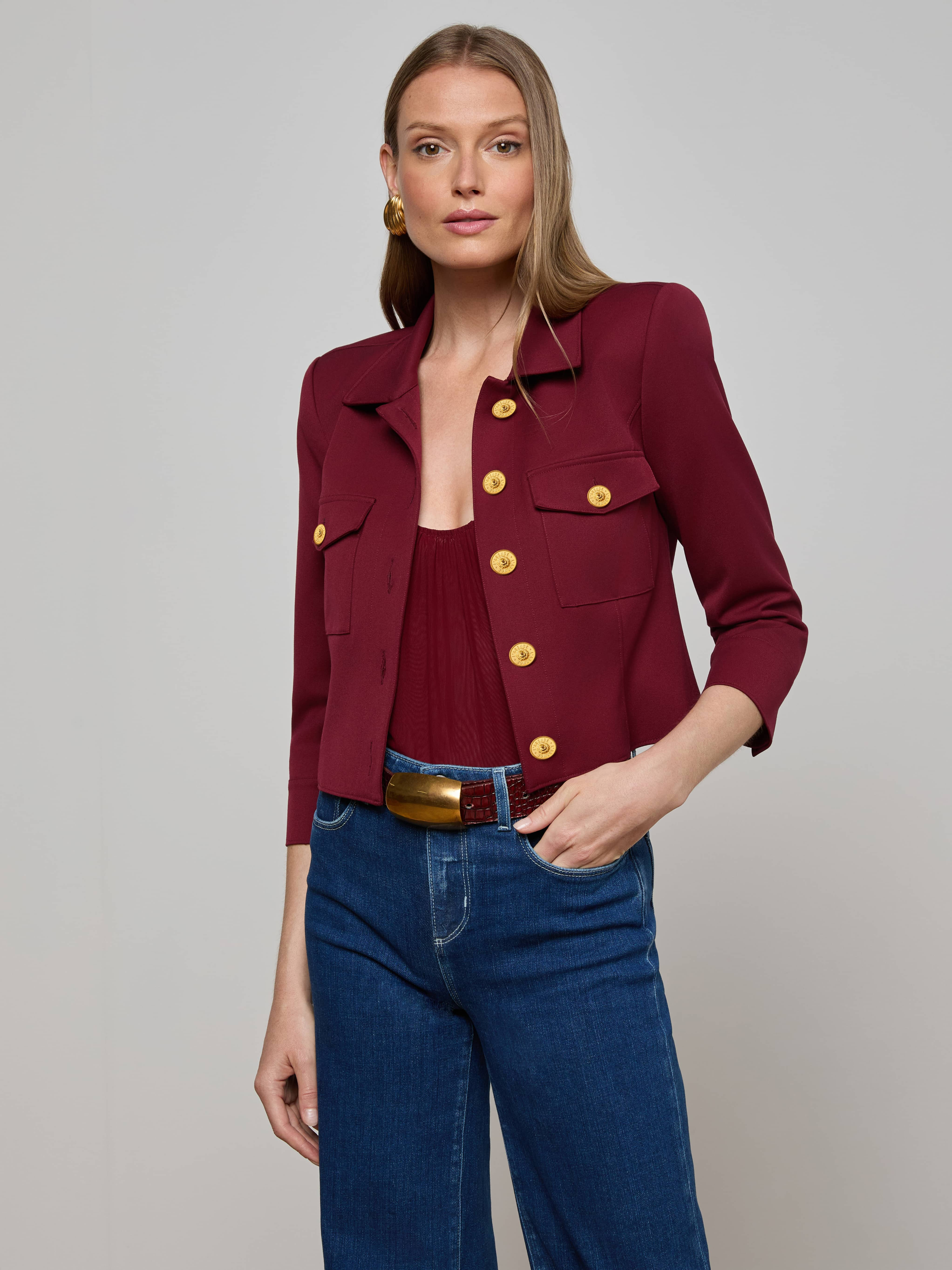L'AGENCE - Kumi Cropped Jacket in Black Cherry | L'Agence