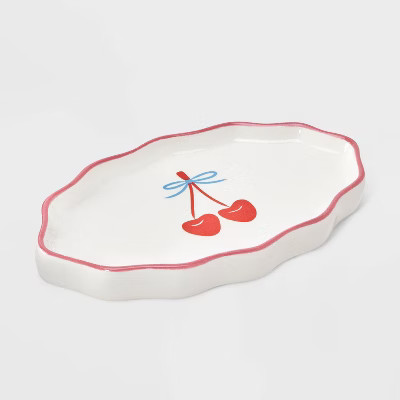 Cherries with Bow Small Ceramic Jewelry Tray - A New Day™ Pink/Red | Target