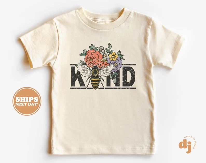 Toddler T-shirt - Be Kind With Floral Bee Kids Retro TShirt - Retro Natural Infant, Toddler & You... | Etsy (US)