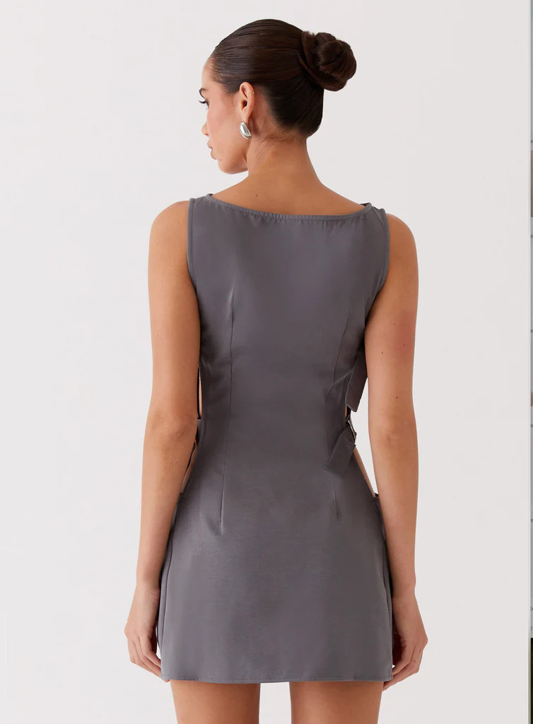 Cherish You Buckle Mini Dress - Charcoal | Peppermayo (Global)